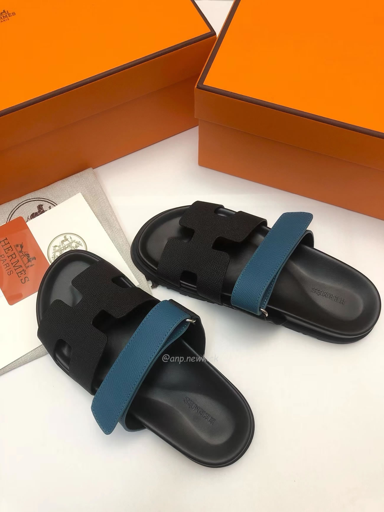 Hermes Chypre Sandal Noir Bleu Celeste (8) - newkick.vip